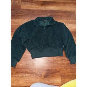 Athleta Women XXS Green Sherpa Fleece Quarter Zip Cropped Pullover Sweatshirt